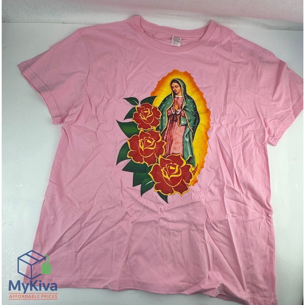 Our Lady of Guadalupe pink t shirt Catholic graphic tee Holy Mary size L